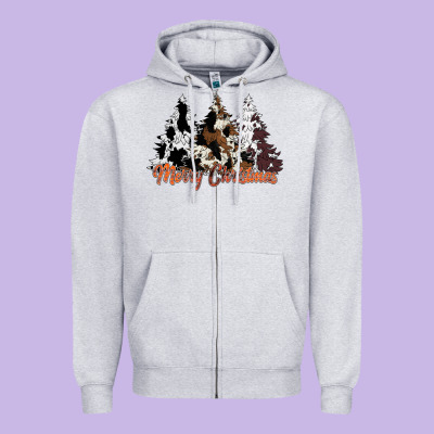 Merry Christmas Cowhide Trees Zipper Hoodie Designed By Cowhidedigitalart