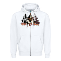 White merry christmas cowhide trees Zipper Hoodie - CowhideDigitalArt