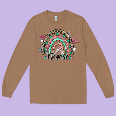 Nurse Rainbow Long Sleeve Tee Designed By Cowgirlartshop