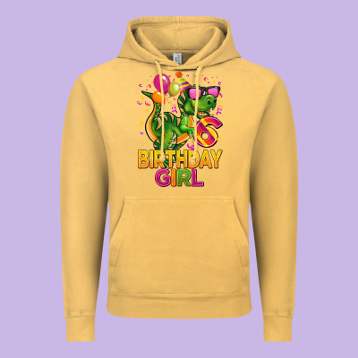 6th Birthday Girl T Rex Pink Vintage Hoodie Designed By Cowgirlartshop