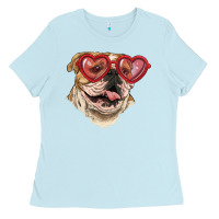 Baby Blue English bulldog with love glass Ladies Tee - RanaPortraitStore
