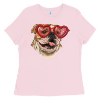 Bubblegum Pink English bulldog with love glass Ladies Tee - RanaPortraitStore