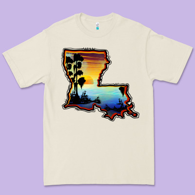 Louisiana  Sunset Map Premium Tee Designed By Barkaloodesign