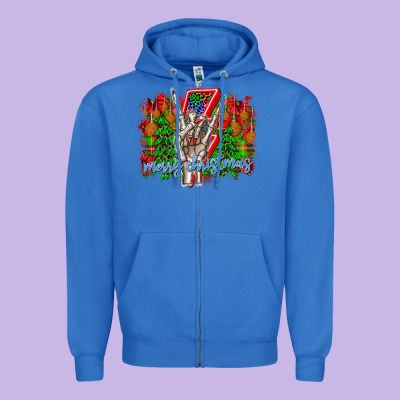 Punk Rock Merry Christmas Zipper Hoodie Designed By Cowhidedigitalart