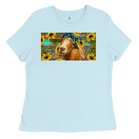 Goat With Sunflowers And Leopard Ladies Tee | Teevron