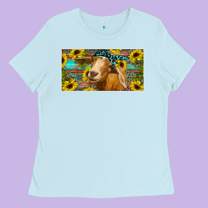 Goat With Sunflowers And Leopard Ladies Tee Designed By Ranaportraitstore