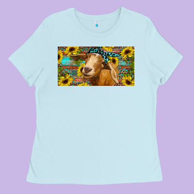 Goat With Sunflowers And Leopard Ladies Tee Designed By Ranaportraitstore