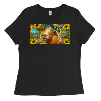 Black Goat with sunflowers and leopard Ladies Tee - RanaPortraitStore
