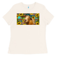 Bone Goat with sunflowers and leopard Ladies Tee - RanaPortraitStore