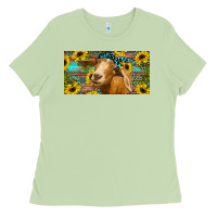 Matcha Goat with sunflowers and leopard Ladies Tee - RanaPortraitStore