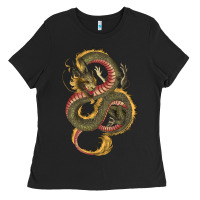 Black green and yellow dragon Ladies Tee - RanaPortraitStore