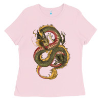 Bubblegum Pink green and yellow dragon Ladies Tee - RanaPortraitStore