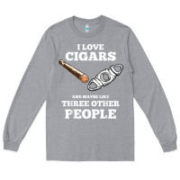Heather Grey Funny Cigar Accessories Gift Set Cigar Lover Smokers Party Long Sleeve Tee - minhPixels