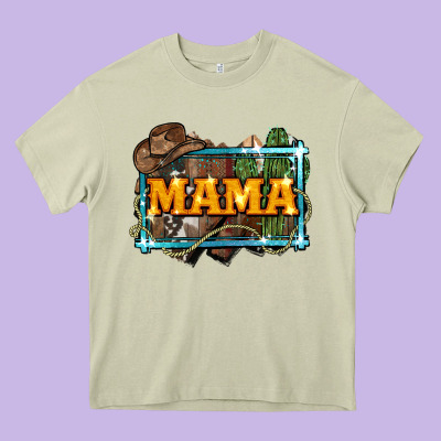 Mama Cowboy Western Font Cactuslove Mom Heavy Core Tee Designed By Lillyallendesigns