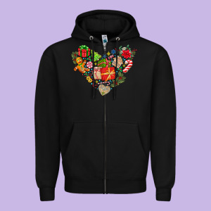 Merry Christmas Heart Zipper Hoodie Designed By Cowhidedigitalart
