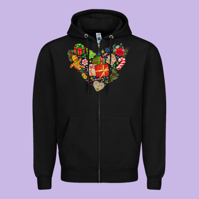 Merry Christmas Heart Zipper Hoodie Designed By Cowhidedigitalart