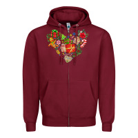 Burgundy merry Christmas heart Zipper Hoodie - CowhideDigitalArt