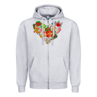 Heather Grey merry Christmas heart Zipper Hoodie - CowhideDigitalArt