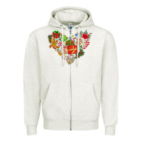 Oatmeal Heather merry Christmas heart Zipper Hoodie - CowhideDigitalArt