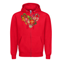 Red merry Christmas heart Zipper Hoodie - CowhideDigitalArt