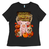 Black halloween party pig Ladies Tee - RanaPortraitStore
