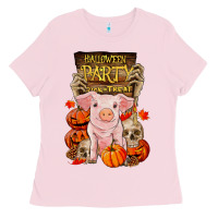 Bubblegum Pink halloween party pig Ladies Tee - RanaPortraitStore