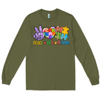 Army Green Peace love Autism Long Sleeve Tee - CowGirlArtShop