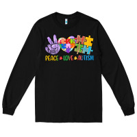 Black Peace love Autism Long Sleeve Tee - CowGirlArtShop