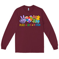 Burgundy Peace love Autism Long Sleeve Tee - CowGirlArtShop