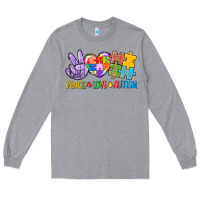 Heather Grey Peace love Autism Long Sleeve Tee - CowGirlArtShop