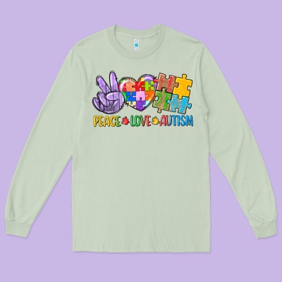Peace Love Autism Long Sleeve Tee Designed By Cowgirlartshop