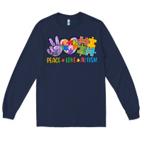 Navy Peace love Autism Long Sleeve Tee - CowGirlArtShop