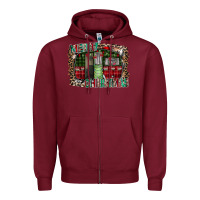 Burgundy merry christmas caravan Zipper Hoodie - CowhideDigitalArt