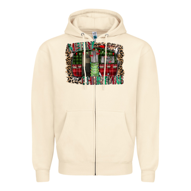 Merry Christmas Caravan Zipper Hoodie by CowhideDigitalArt | Teevron