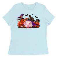 Baby Blue Halloween Baby Pig Ladies Tee - RanaPortraitStore