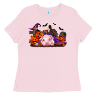 Bubblegum Pink Halloween Baby Pig Ladies Tee - RanaPortraitStore