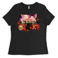 Black halloween pigs Ladies Tee - RanaPortraitStore