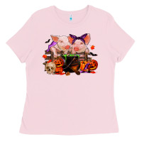 Bubblegum Pink halloween pigs Ladies Tee - RanaPortraitStore