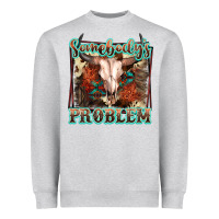 Heather Grey Somebody's Problem Bull Skull Heavyweight Sweatshirt - FaDigitalArtStudio