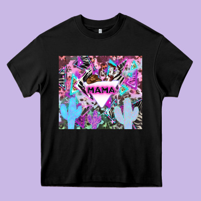 Mama Cowboy Western Animal Pattern Neon Heavy Core Tee Designed By Lillyallendesigns