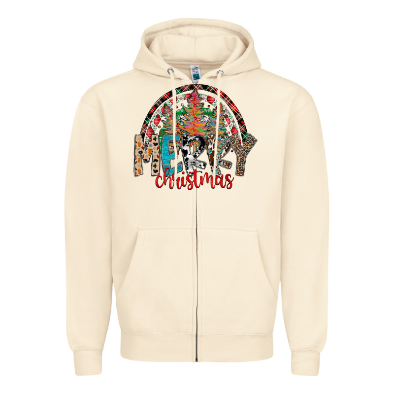Merry Christmas Zipper Hoodie by CowhideDigitalArt | Teevron