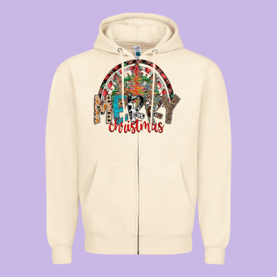 Merry Christmas Zipper Hoodie Designed By Cowhidedigitalart