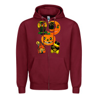 Burgundy Vintage Halloween Zipper Hoodie - minhPixels