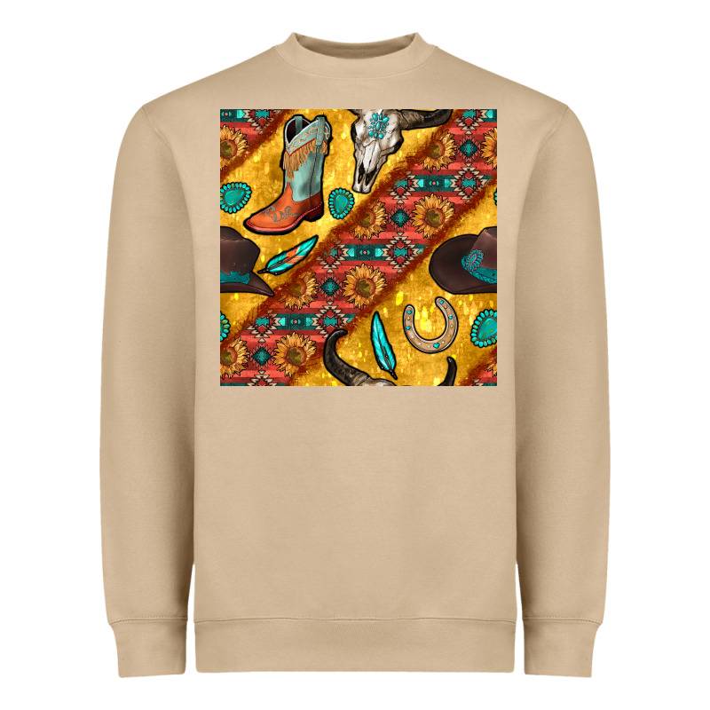 Western Cowboy Bull Skull Seamless Pattern Heavyweight Sweatshirt by BundleAndBundleShop | Teevron