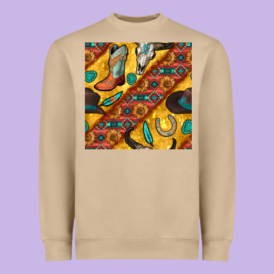 Western Cowboy Bull Skull Seamless Pattern Heavyweight Sweatshirt Designed By Bundleandbundleshop