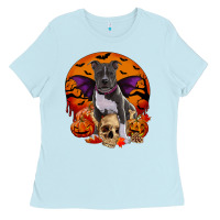 Baby Blue halloween pitbull dog Ladies Tee - RanaPortraitStore