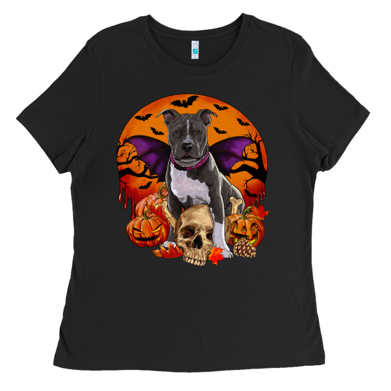 Halloween Pitbull Dog Ladies Tee by RanaPortraitStore | Teevron