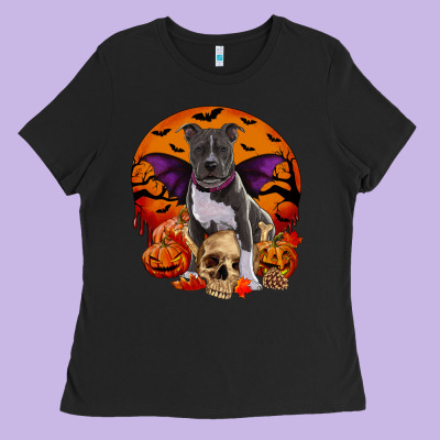 Halloween Pitbull Dog Ladies Tee Designed By Ranaportraitstore