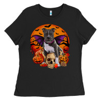 Black halloween pitbull dog Ladies Tee - RanaPortraitStore