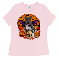 Bubblegum Pink halloween pitbull dog Ladies Tee - RanaPortraitStore